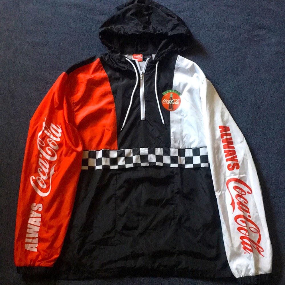 Coca-Cola official lightweight windbreaker with quarter zip and hoodie.